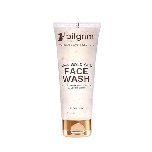 Pilgrim 24k Gold Gel Facewash with Korean White Lotus & Lactic Acid 80ml | Face wash for glowing skin | Reduce dark spot and improves skin texture | Removes dullness | For All Skin Types face Wash from Pilgrim