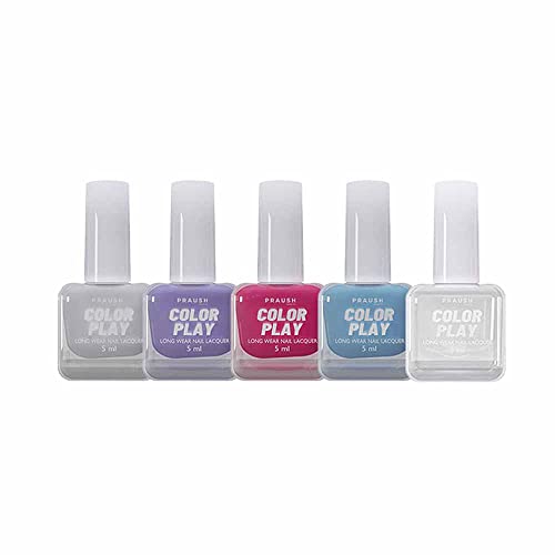 PRAUSH (Formerly Plume) ColorPlay 5-in-1 Nail Paint Combo Kit (25 ml),The Poppin Gang | Quick Drying | Long Lasting | Chemical Free | from PRAUSH BEAUTY