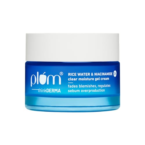 Plum 2% Niacinamide & Rice Water Oil-Free Gel Cream Moisturizer | All-Day Non-sticky Hydration | Brightens, Fades Blemishes & Dark Spots | Light | Dermatologically Tested | All Skin Types | Women & Men | 100% Vegan | 50 g from Plum