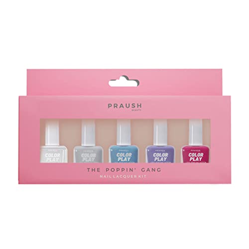 PRAUSH (Formerly Plume) ColorPlay 5-in-1 Nail Paint Combo Kit (25 ml),The Poppin Gang | Quick Drying | Long Lasting | Chemical Free | from PRAUSH BEAUTY