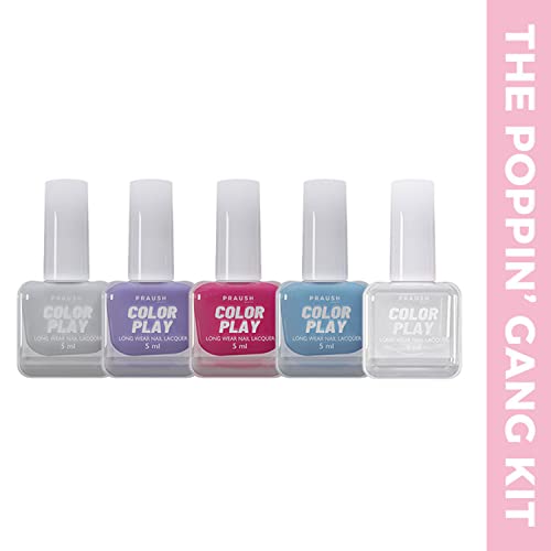 PRAUSH (Formerly Plume) ColorPlay 5-in-1 Nail Paint Combo Kit (25 ml),The Poppin Gang | Quick Drying | Long Lasting | Chemical Free | from PRAUSH BEAUTY