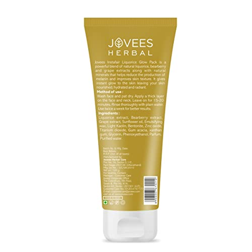 Jovees Herbal Insta Fair Liquorice Clay Pack For Brighter Glowing Skin, 120g | All Skin Types | Paraben & Alcohol Free |Pack of 1 from JOVEES