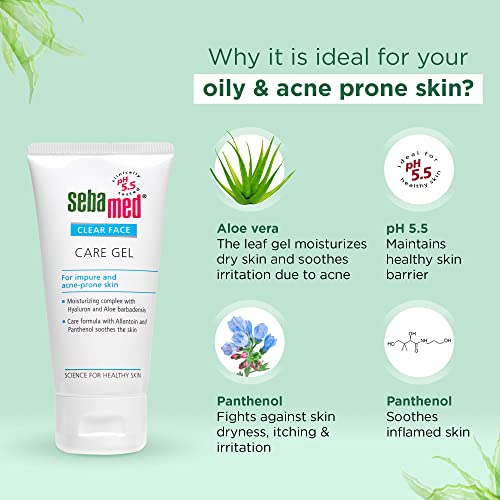 Sebamed Clear Face Care Gel 50Ml|Ph 5.5|Acne Prone Skin|Hyaluron & Aloe Vera|Water Based Moisturiser from SebaMed