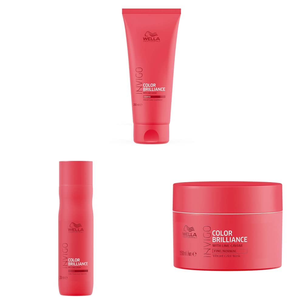 Wella Professionals INVIGO COLOR BRILLIANCE Conditioner for coarse hair 200ml, Mask for fine/normal hair 150ml and Shampoo for fine/normal hair 250ml Combo from WELLA