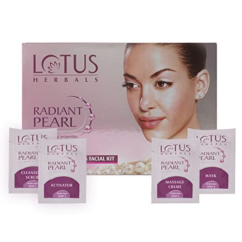 Lotus Herbals Radiant Pearl Facial Kit For Lightening & Brightening Skin With Pearl Dust & Green Tea, 4 Easy Steps, 37g(Single Use) from Lotus