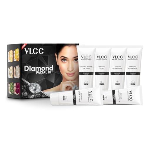 VLCC Diamond Facial Kit - 60g | Skin purifying with Parlour Glow | Improves Skin Elasticity, Brightens and Lightens Patchy Damaged Skin | With Colloidal Diamond, Jojoba Oil, Olive Oil & Aloe Vera. from VLCC