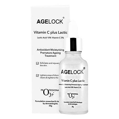 O3+ Agelock Vitamin C Lactic Acid Serum for Face Exfoliation, Anti Ageing, Moisturising & Whitening All Skin Types, 30g from O3+