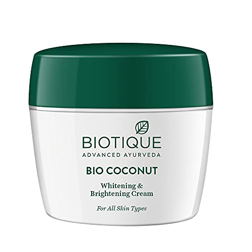 Biotique Coconut Brightening Instant Glow Cream| Lightweight and Non-Greasy | Reduces Dark Spots and Protects Ageing | Nourished and Moisturized Skin |100% Botanical Extracts| All Skin Types | 175gm Face Cream from Biotique