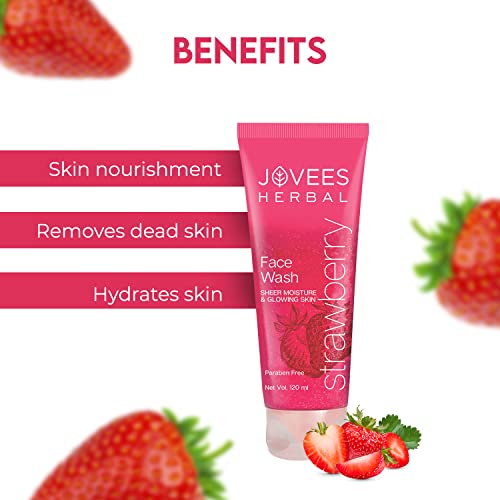 Jovees Herbal Strawberry Face Wash with Strawberry Extracts | For Normal to Dry Skin | For Women/Men | For Hydrating & Glowing Skin 120ml (Pack of 1) from JOVEES