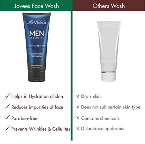 Jovees Herbal Men's Essential Advanced 4 in 1 Moisturizing Face Wash |with Vit C and Vit E | Gives Clean and Clear Skin |For All Skin Types | 100g from JOVEES