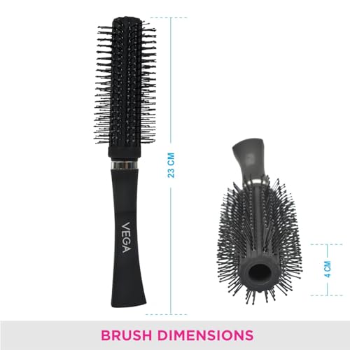 Vega Round Hair Brush (India's No.1* Hair Brush Brand) For Adding Curls, Volume & Waves In Hairs| Men and Women| All Hair Types (E5-RB N) from VEGA