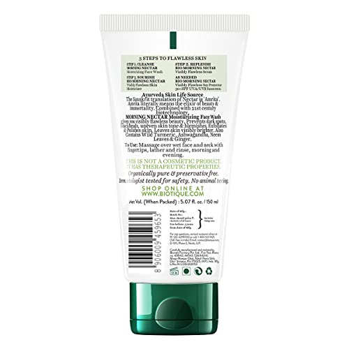 Biotique Morning Nectar Moisturize & Nourish Face Wash | Contains Wild Turmeric, Neem Leaves, & Morning Nectar | Visibly Flawless Skin | Suitable for All Skin Types | 150 ml face Wash from Biotique