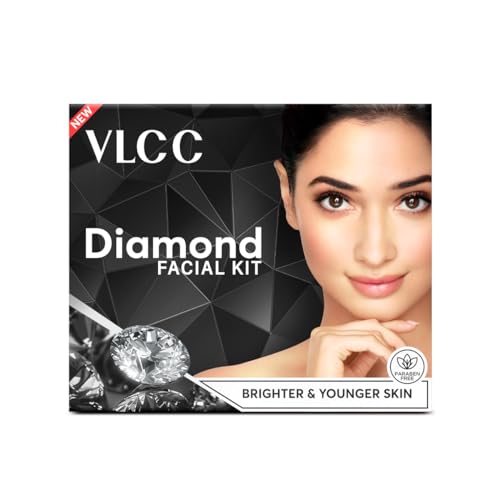VLCC Diamond Facial Kit - 60g | Skin purifying with Parlour Glow | Improves Skin Elasticity, Brightens and Lightens Patchy Damaged Skin | With Colloidal Diamond, Jojoba Oil, Olive Oil & Aloe Vera. from VLCC