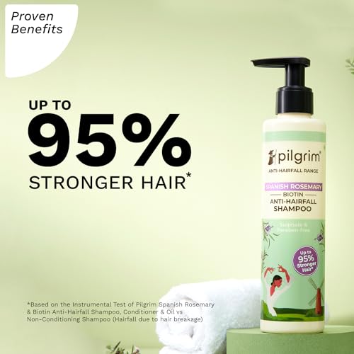 Pilgrim Spanish Rosemary & Biotin Anti Hairfall Shampoo for Reducing Hair Loss & Breakage | Upto 95% stronger hairs | Suitable for all hair types | For Men & Women 200ml shampoo and conditioner from Pilgrim