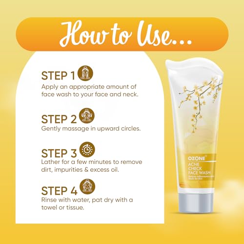 Ozone Acne Check Face Wash | Enriched with Aloe Vera, Lemon & Turmeric | For Oily Skin, Pimples, Acne Prone, Flawless & Glowing Skin | For Men & Women | 100gm from Ozone