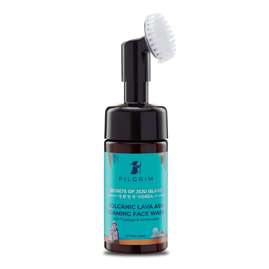 Pilgrim Korean Volcanic Lava Ash Foaming Face Wash with Built In Brush for Deep Cleansing | Korean Skin Care Products | 100% Safe on All Skin Types | For Men & Women | SLS & Paraben Free | 120 ml face Wash from Pilgrim