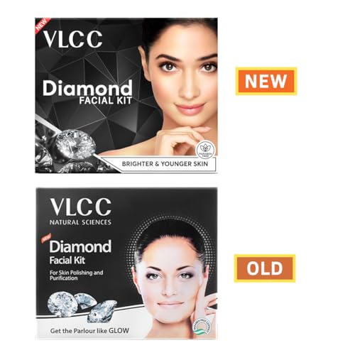 VLCC Diamond Facial Kit - 60g | Skin purifying with Parlour Glow | Improves Skin Elasticity, Brightens and Lightens Patchy Damaged Skin | With Colloidal Diamond, Jojoba Oil, Olive Oil & Aloe Vera. from VLCC