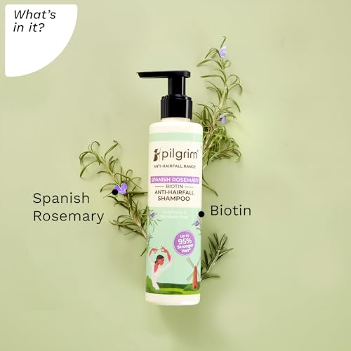 Pilgrim Spanish Rosemary & Biotin Anti Hairfall Shampoo for Reducing Hair Loss & Breakage | Upto 95% stronger hairs | Suitable for all hair types | For Men & Women 200ml shampoo and conditioner from Pilgrim