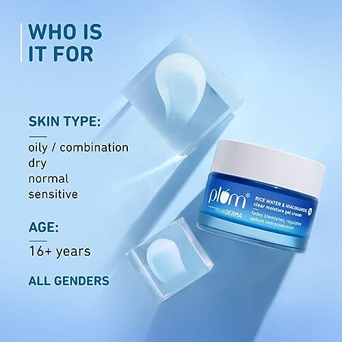 Plum 2% Niacinamide & Rice Water Oil-Free Gel Cream Moisturizer | All-Day Non-sticky Hydration | Brightens, Fades Blemishes & Dark Spots | Light | Dermatologically Tested | All Skin Types | Women & Men | 100% Vegan | 50 g from Plum