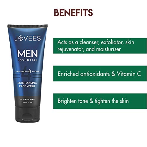 Jovees Herbal Men's Essential Advanced 4 in 1 Moisturizing Face Wash |with Vit C and Vit E | Gives Clean and Clear Skin |For All Skin Types | 100g from JOVEES