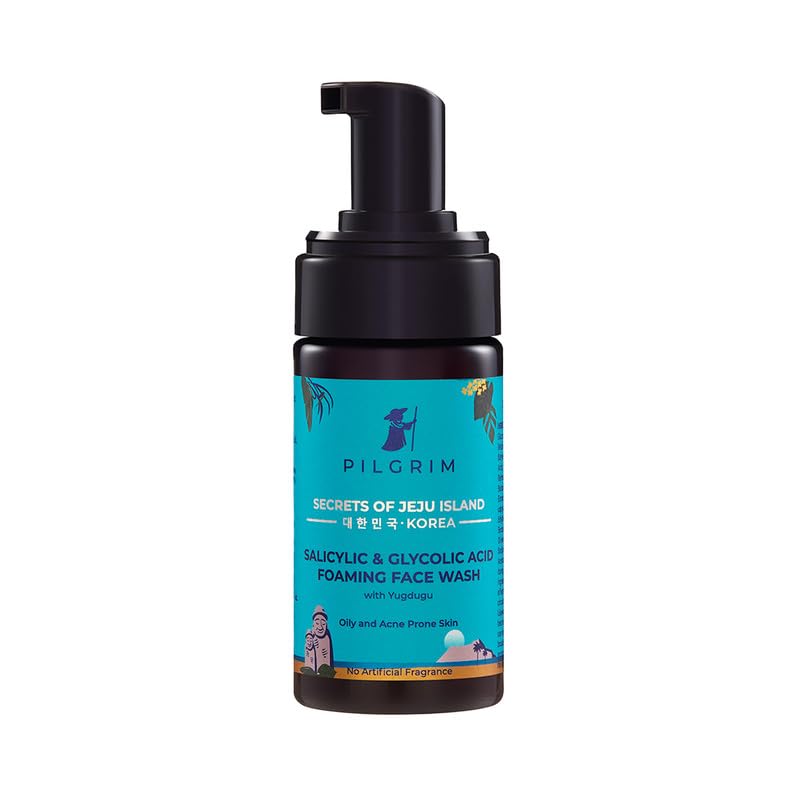 Pilgrim Korean 1.5% Salicylic(Bha) & 2% Glycolic Acid(Aha) Foaming Face Wash For Oily & Acne-Prone Skin | Glycolic & Salicylic Acid Face Wash | Men & Women | Korean Skin Care Products | 120 Ml face Wash from pilgrim