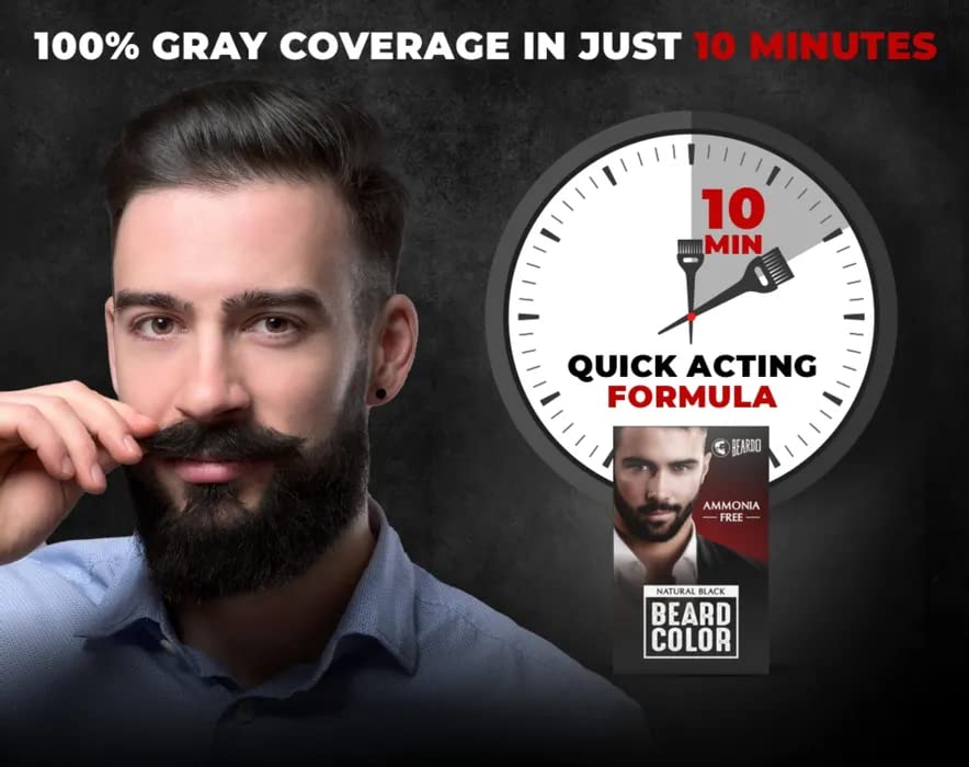 Beardo Beard Color For Men - Natural Black, 60ml | Long Lasting | No Ammonia | Easy to apply, No Stain Beard Hair Colour for men | Skin Friendly Hair dye | Full Grey Hair Coverage Beard Color color from BEARDO