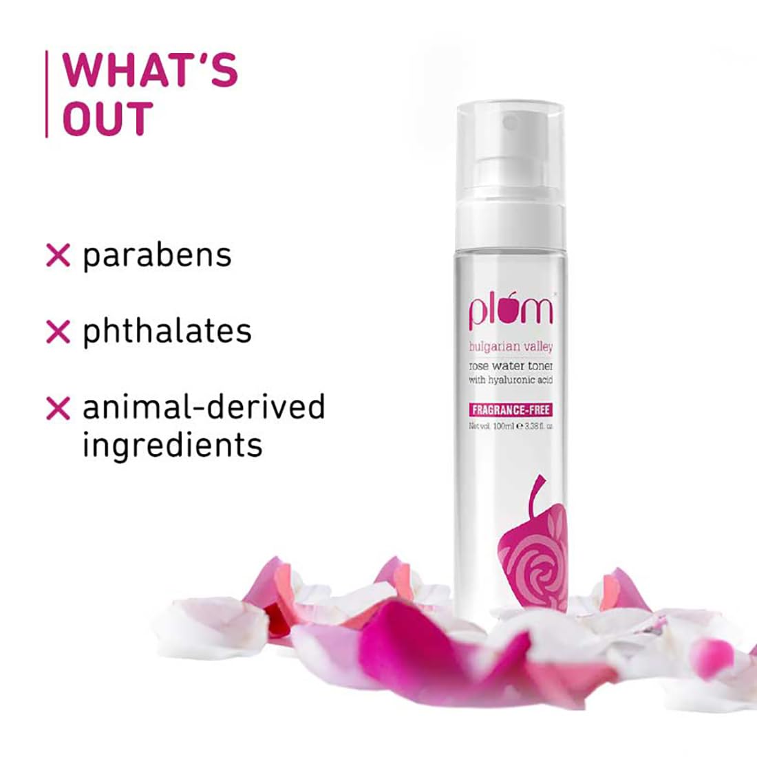 Plum Bulgarian Valley Rose water Toner For Face | With Hyaluronic Acid & Bulgarian Rose Extracts | Tightens Pores | Instantly Hydrates | Balances pH Levels | Alcohol-Free | Non-Drying | Soft Spray Format | All Skin types | 100 ml from Plum