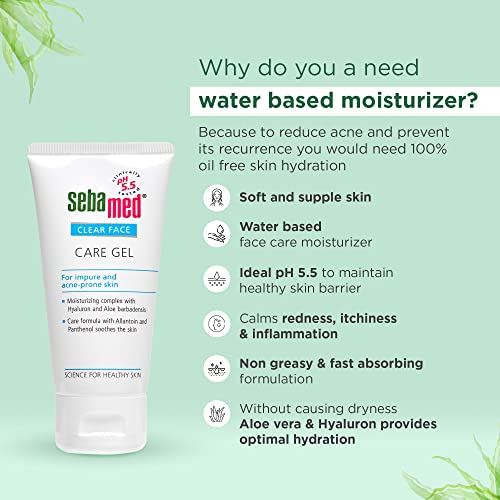 Sebamed Clear Face Care Gel 50Ml|Ph 5.5|Acne Prone Skin|Hyaluron & Aloe Vera|Water Based Moisturiser from SebaMed