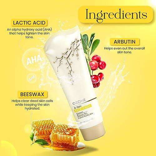 Ozone D-Tan Face Wash | Enriched with Arbutin, Bees Wax & Lactic Acid | Detan Face Wash For Men & Women | All Skin Types, Tan Removal, Deep Cleansing & Healthy Skin | 100ml from Ozone