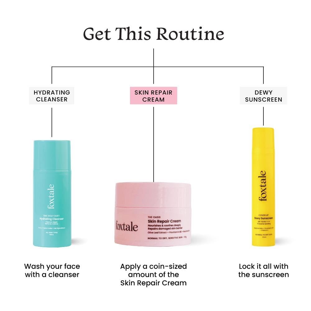 Foxtale Skin Repair Cream with Olive Leaf Extract, Provitamin B5 and Niacinamide for Dry and Sensitive Skin Types, Men & Women, 50g from FoxTale