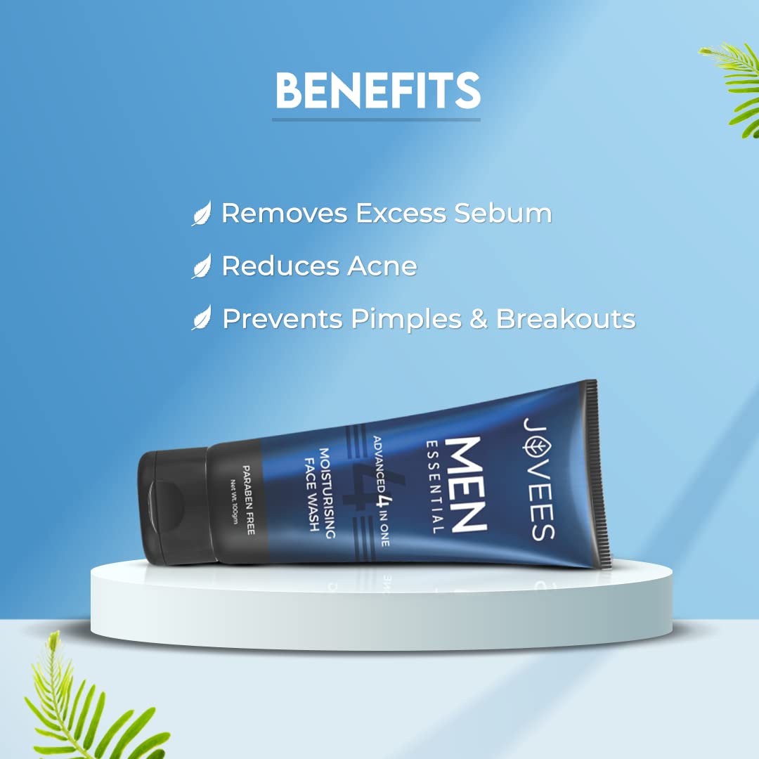 Jovees Herbal Men's Essential Advanced 4 in 1 Moisturizing Face Wash |with Vit C and Vit E | Gives Clean and Clear Skin |For All Skin Types 100g from JOVEES