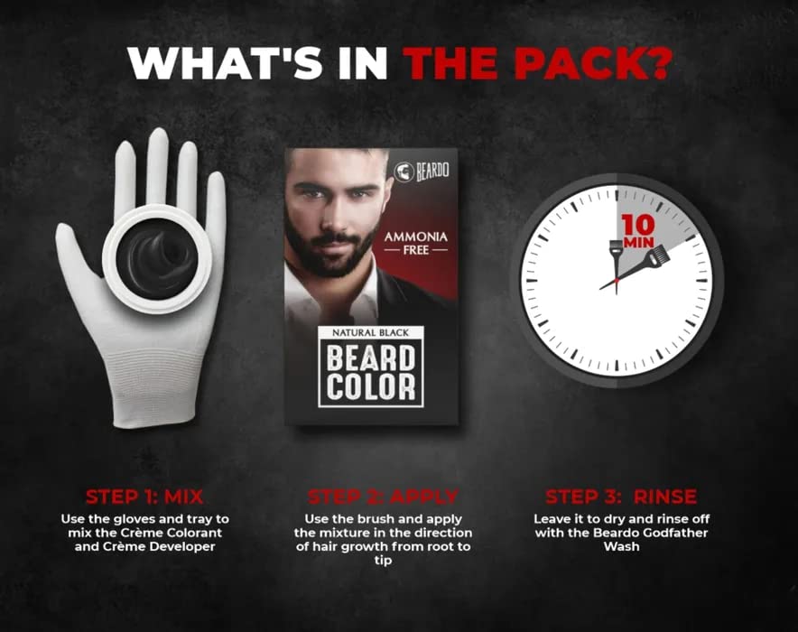 Beardo Beard Color For Men - Natural Black, 60ml | Long Lasting | No Ammonia | Easy to apply, No Stain Beard Hair Colour for men | Skin Friendly Hair dye | Full Grey Hair Coverage Beard Color color from BEARDO