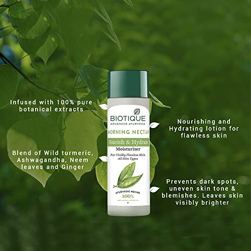 Biotique Morning Nectar Flawless Skin Moisturizer l Prevents Dark spots, Blackheads and Blemishes l Visibly Flawless Skin l Nourishes and Hydrates Skin l All Skin Types l 190ml Moisturizer from Biotique