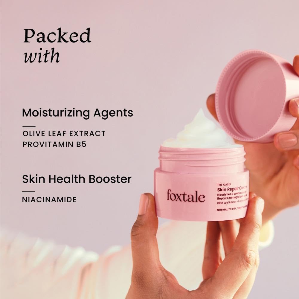 Foxtale Skin Repair Cream with Olive Leaf Extract, Provitamin B5 and Niacinamide for Dry and Sensitive Skin Types, Men & Women, 50g from FoxTale