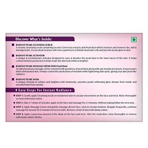 Lotus Herbals Radiant Pearl Facial Kit For Lightening & Brightening Skin With Pearl Dust & Green Tea, 4 Easy Steps, 37g(Single Use) from Lotus
