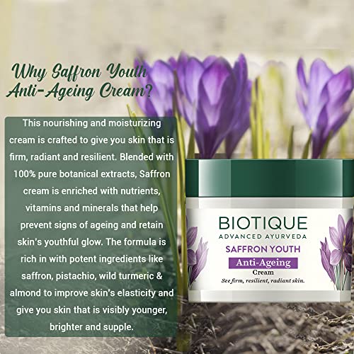 Biotique Bio Saffron Dew Youthful Moisturizer Cream | Protects Skin Cells | Prevents Ageing And Retains Youthful Glow | 100% Botanical Extracts | Suitable For All Skin Types | 50G Moisturizer from Biotique