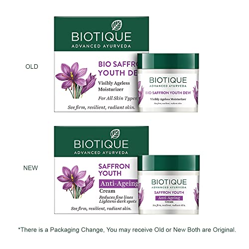 Biotique Bio Saffron Dew Youthful Moisturizer Cream | Protects Skin Cells | Prevents Ageing And Retains Youthful Glow | 100% Botanical Extracts | Suitable For All Skin Types | 50G Moisturizer from Biotique