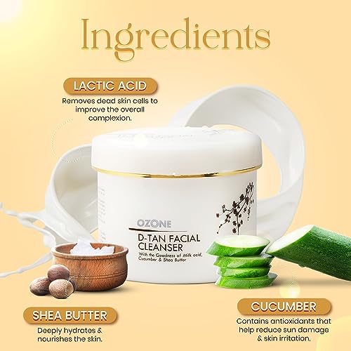 Ozone D-Tan Facial Cleanser | Enriched with Cucumber, Shea Butter & Milk | Detan Face Cleanser For Men & Women | All Skin Types, Tan Removal, Soft, Smooth & Uneven Skin Tone | 250gm from Ozone
