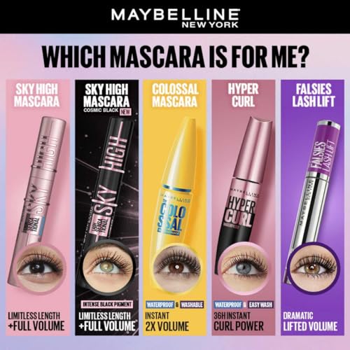 Maybelline New York Waterproof Mascara, Lengthening & Volumizing Mascara, With Bamboo Extract & Fibres, Lash Sensational Sky High, Very Black, 6ml from Maybelline