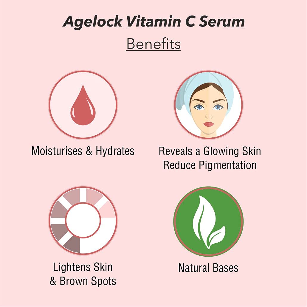 O3+ Agelock Vitamin C Lactic Acid Serum for Face Exfoliation, Anti Ageing, Moisturising & Whitening All Skin Types, 30g from O3+