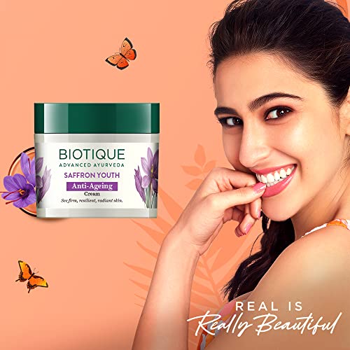 Biotique Bio Saffron Dew Youthful Moisturizer Cream | Protects Skin Cells | Prevents Ageing And Retains Youthful Glow | 100% Botanical Extracts | Suitable For All Skin Types | 50G Moisturizer from Biotique