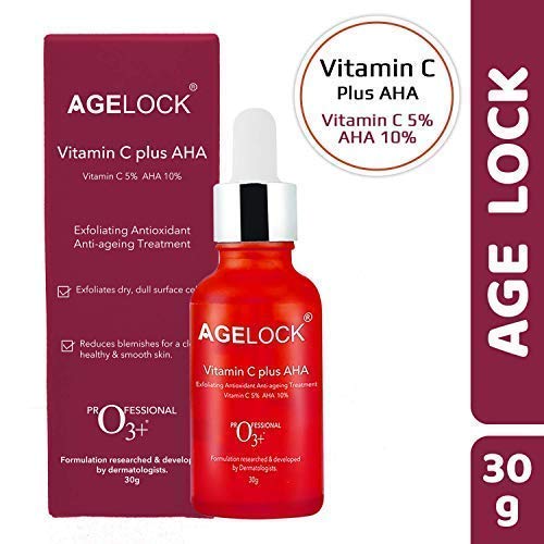 O3+ Agelock Vitamin C AHA Serum For Face Exfoliating, Antioxidant, Anti-Ageing, Blemish-Free & Youthful Skin, 30G from O3+