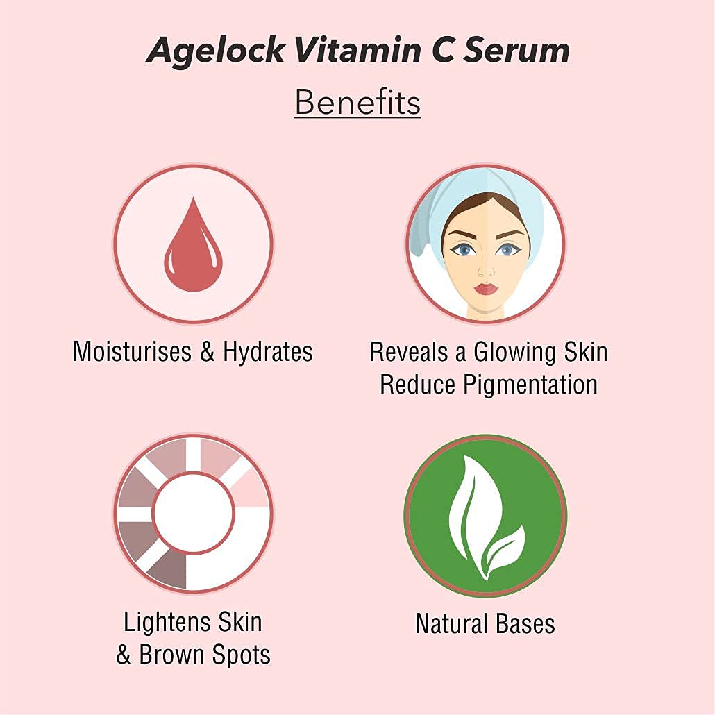 O3+ Agelock Vitamin C Ferulic Acid Serum Antioxidant Face Toner for Detanning, Fine Lines, Wrinkle Removal & Bright Skin, 30g from O3+