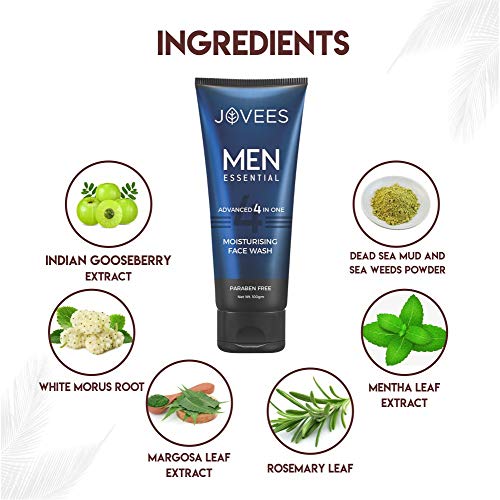 Jovees Herbal Men's Essential Advanced 4 in 1 Moisturizing Face Wash |with Vit C and Vit E | Gives Clean and Clear Skin |For All Skin Types | 100g from JOVEES