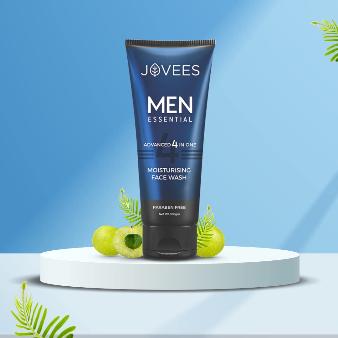 Jovees Herbal Men's Essential Advanced 4 in 1 Moisturizing Face Wash |with Vit C and Vit E | Gives Clean and Clear Skin |For All Skin Types 100g from JOVEES
