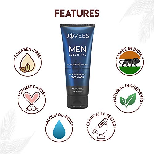 Jovees Herbal Men's Essential Advanced 4 in 1 Moisturizing Face Wash |with Vit C and Vit E | Gives Clean and Clear Skin |For All Skin Types | 100g from JOVEES