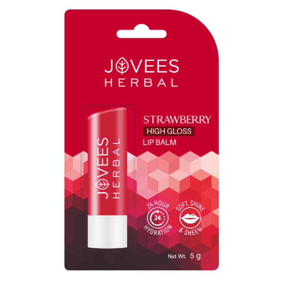Jovees Herbal Strawberry High Gloss Lip Balm | With Vitamin E | 24 hour Moisture | Gives soft and smooth lips 5g from JOVEES
