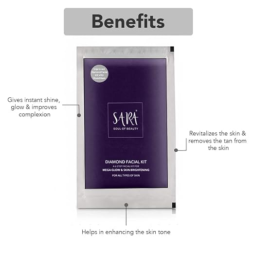 Sara 6 -Step Diamond Facial Kit Infused with Aloe Vera & Cucumbur Fruit Extract | Perfect For Tan Removal & Brightening Skin, 62 gm facial Kits from SARA BEAUTY