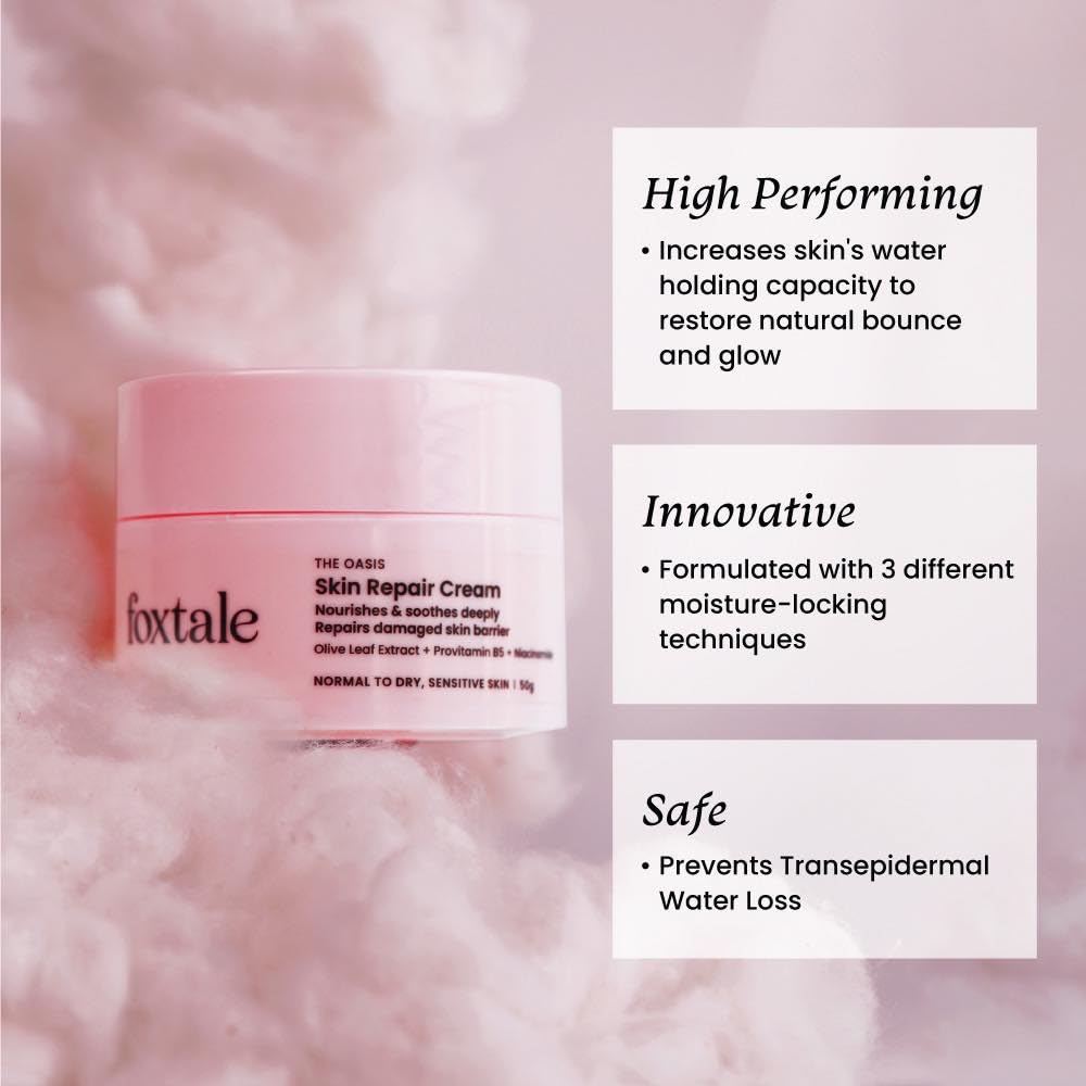 Foxtale Skin Repair Cream with Olive Leaf Extract, Provitamin B5 and Niacinamide for Dry and Sensitive Skin Types, Men & Women, 50g from FoxTale