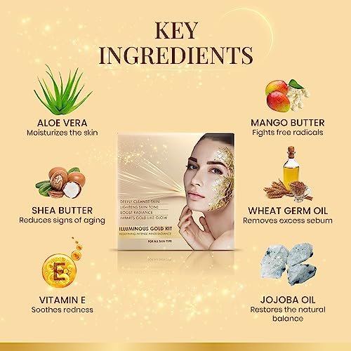 Ozone Illuminous Gold Facial Kit | For All Skin Type | With 6 Easy Step Organic Facial Kit For Natural Golden Glow, Radiant & Luminous Skin | For Men & Women | 60 gm (Single Use) from Ozone